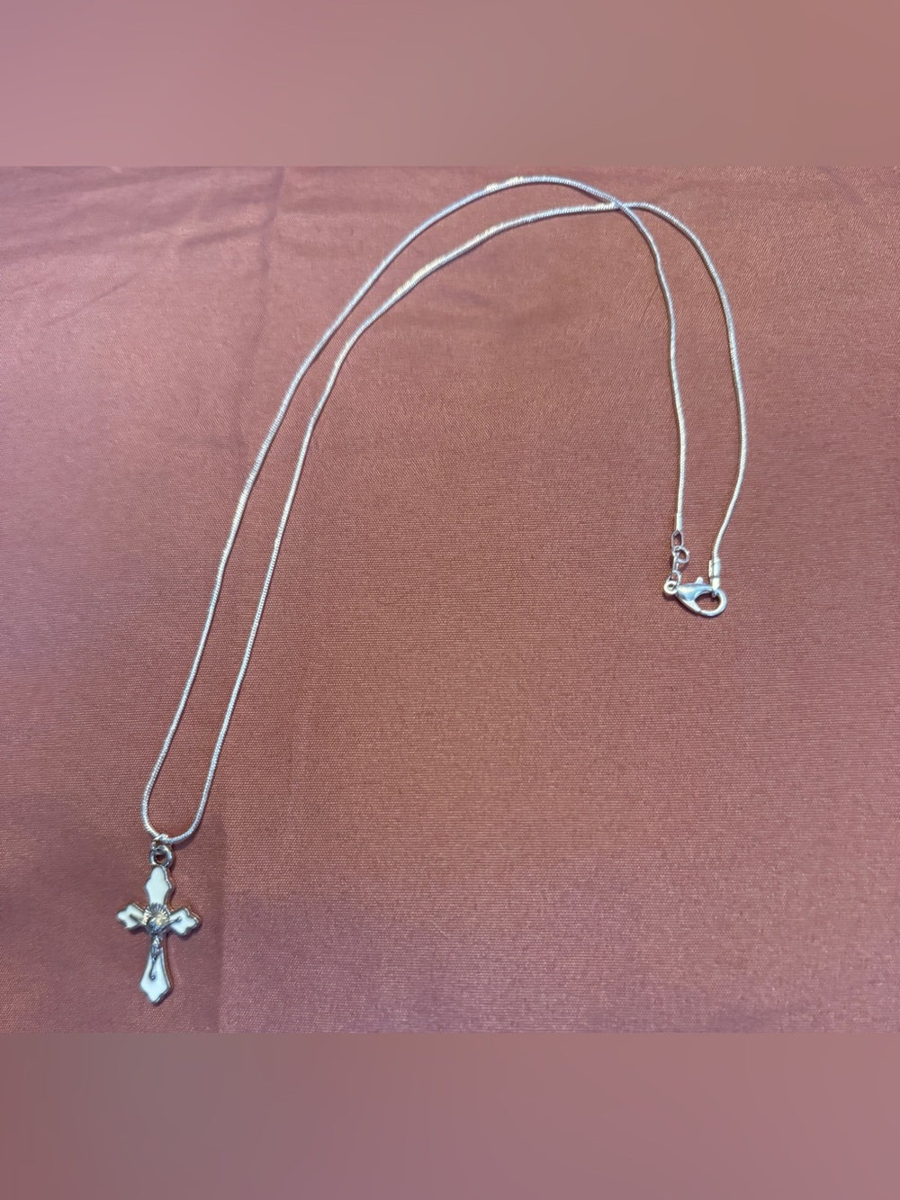 Sterling Silver Cross Pendant Necklace - White